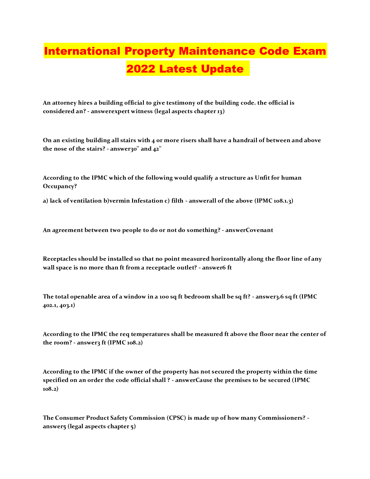 Preview image of International Property Maintenance Code Exam 2022 Latest Update document